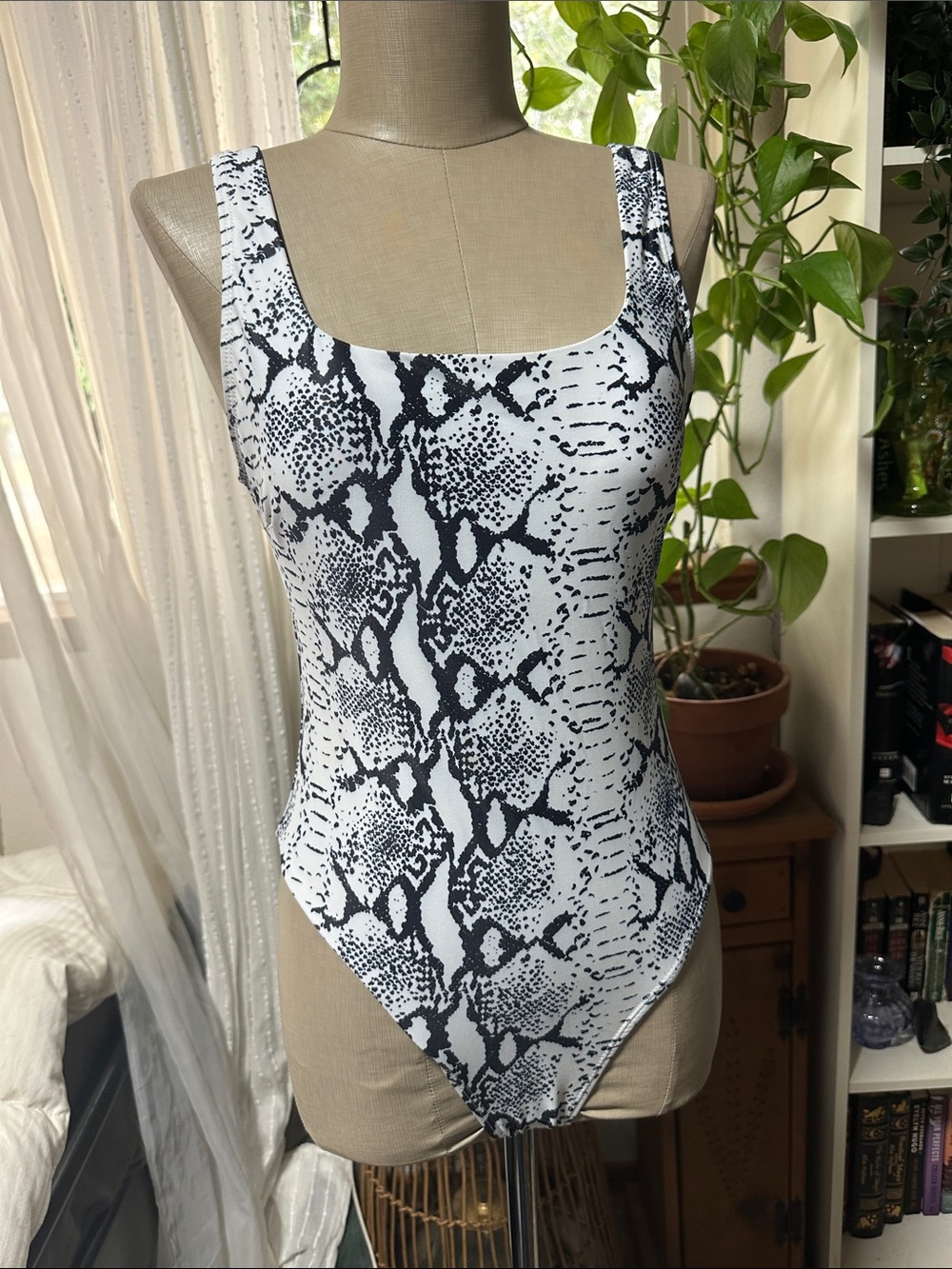 Black & White Snake Print One-Piece Swimsuit